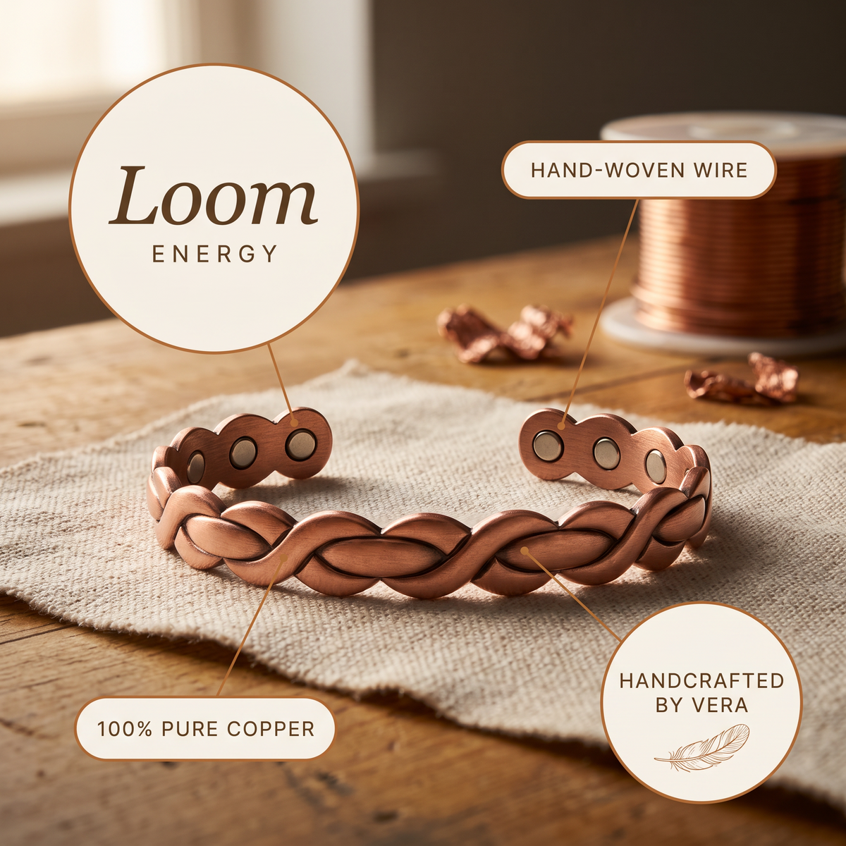 Helenin medený náramok Loom